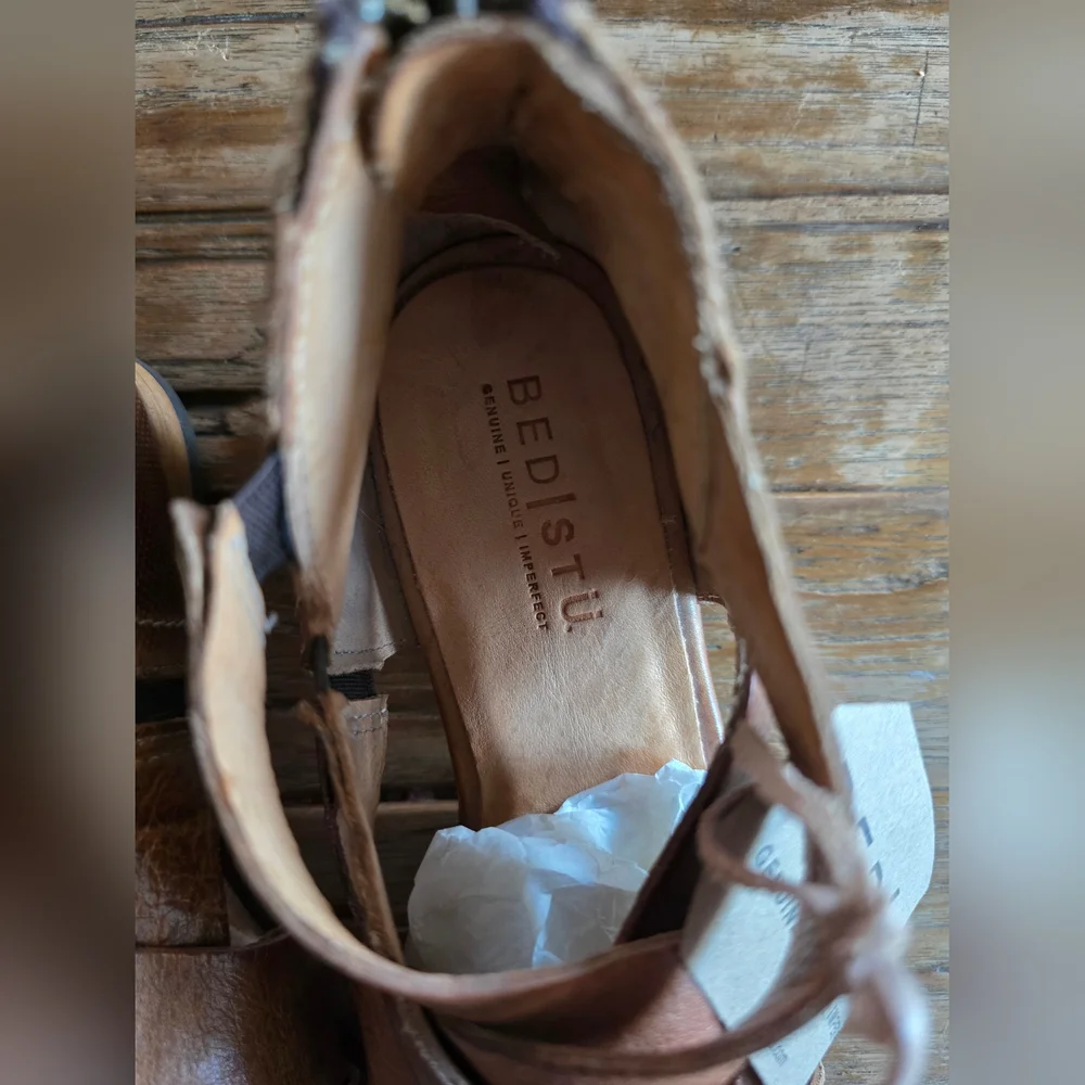 BED|STU Brittany  Brown Ankle Boots with Distressed Leather and Woven Straps - Picture 11 of 11